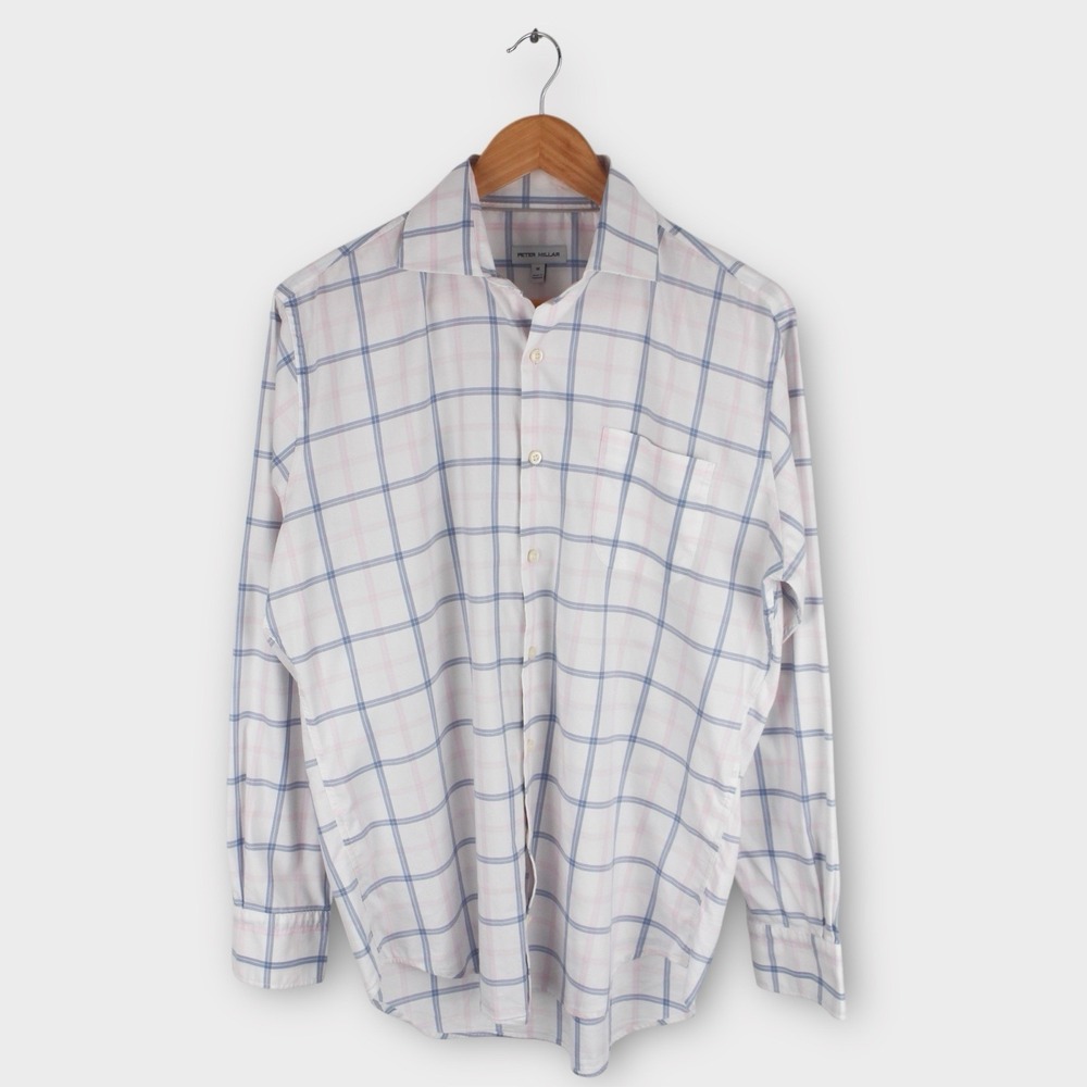 Peter Millar Dress Shirt Men's Medium Plaid Check Long Sleeve‎ Button Front